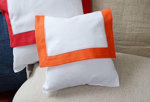 Mini Hemstitch Baby Envelope Pillows. 8x8" Orange color border - Click Image to Close